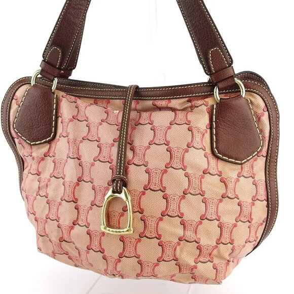 CELINE shoulder bag macadam pink coating canvas ?~ leather Authentic - Picture 1 of 9